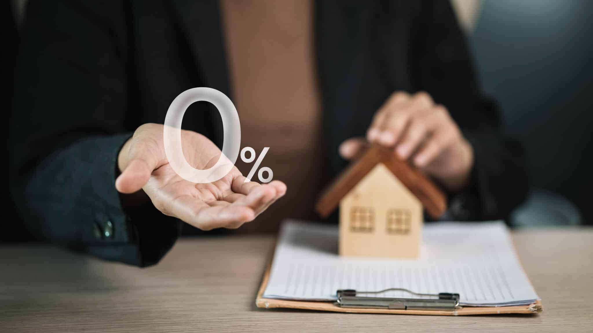 Zero Percent Interest Loan and Home Mortgage Offer Concept